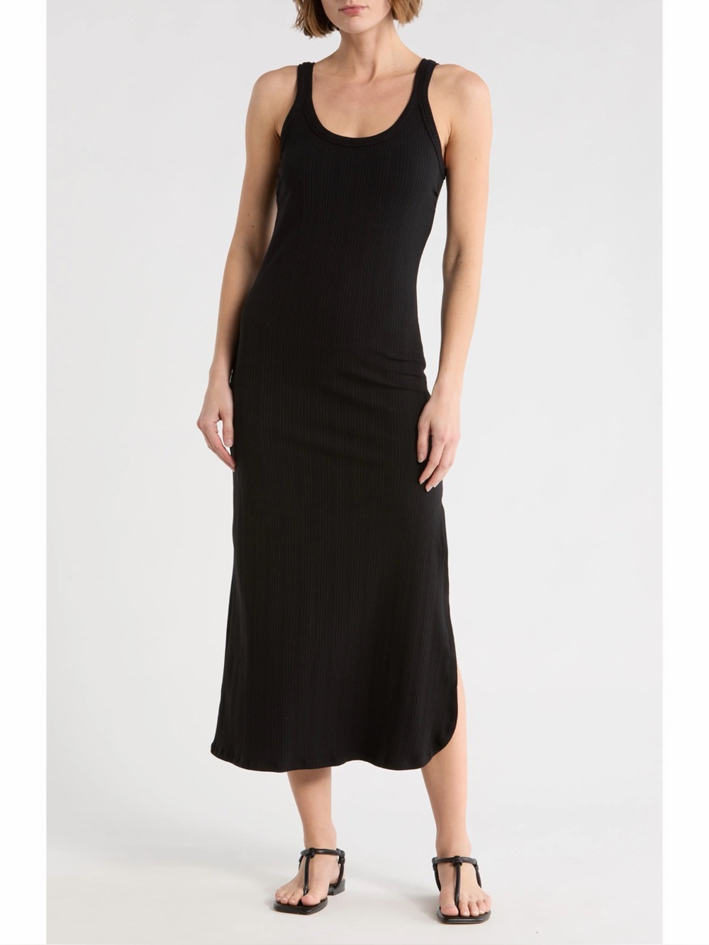Vitamin A West Rib Tank Midi Dress Black Size M/8 Side Slit Minimalist Neutral